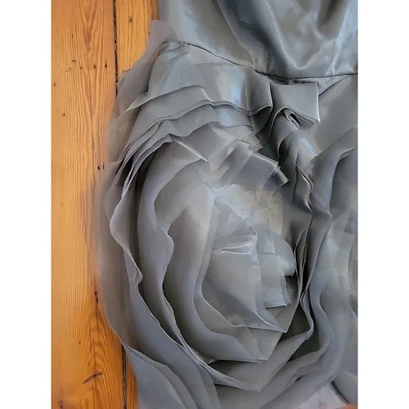 White by Vera Wang Womens 16  Gray Chiffon One Shoulder Party Dress  Rosette - Picture 2 of 13